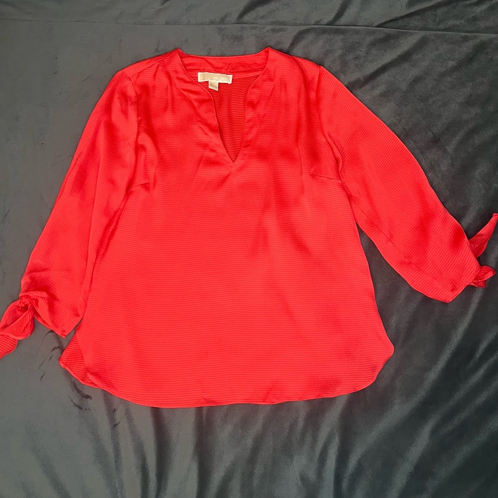 Michael Michael Kors Solid Satin Tie Top Geranium Size S - Picture 6 of 11